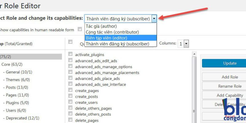 Bài 13.3: Tùy biến quyền người dùng trong WordPress với plugin User Role Editor